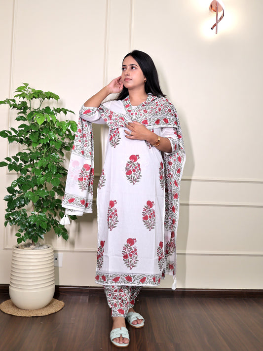 Afghan Elegance - Block Printed Afgani Suit Set With Dupatta