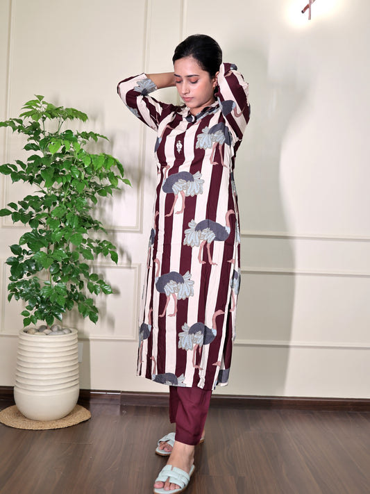 Swan Symphony - Swan Printed Kurta With Pants