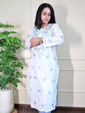 Emerald Whisper - White Chikankari Kurta with Green Thread Work