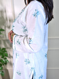 Emerald Whisper - White Chikankari Kurta with Green Thread Work